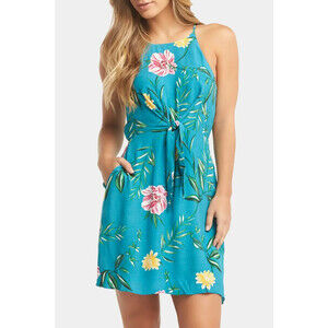 Tart women's Lena Sleeveless Tie Waist Dress In Blue Tropi Size XS